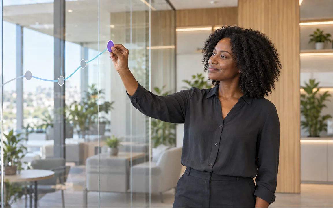 Colleagues in a bright office, mid high-five