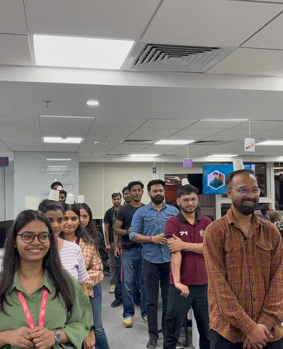 A candid moment between colleagues at the office